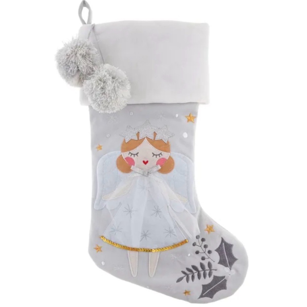 Oversized Embroidered Angel Christmas Stocking